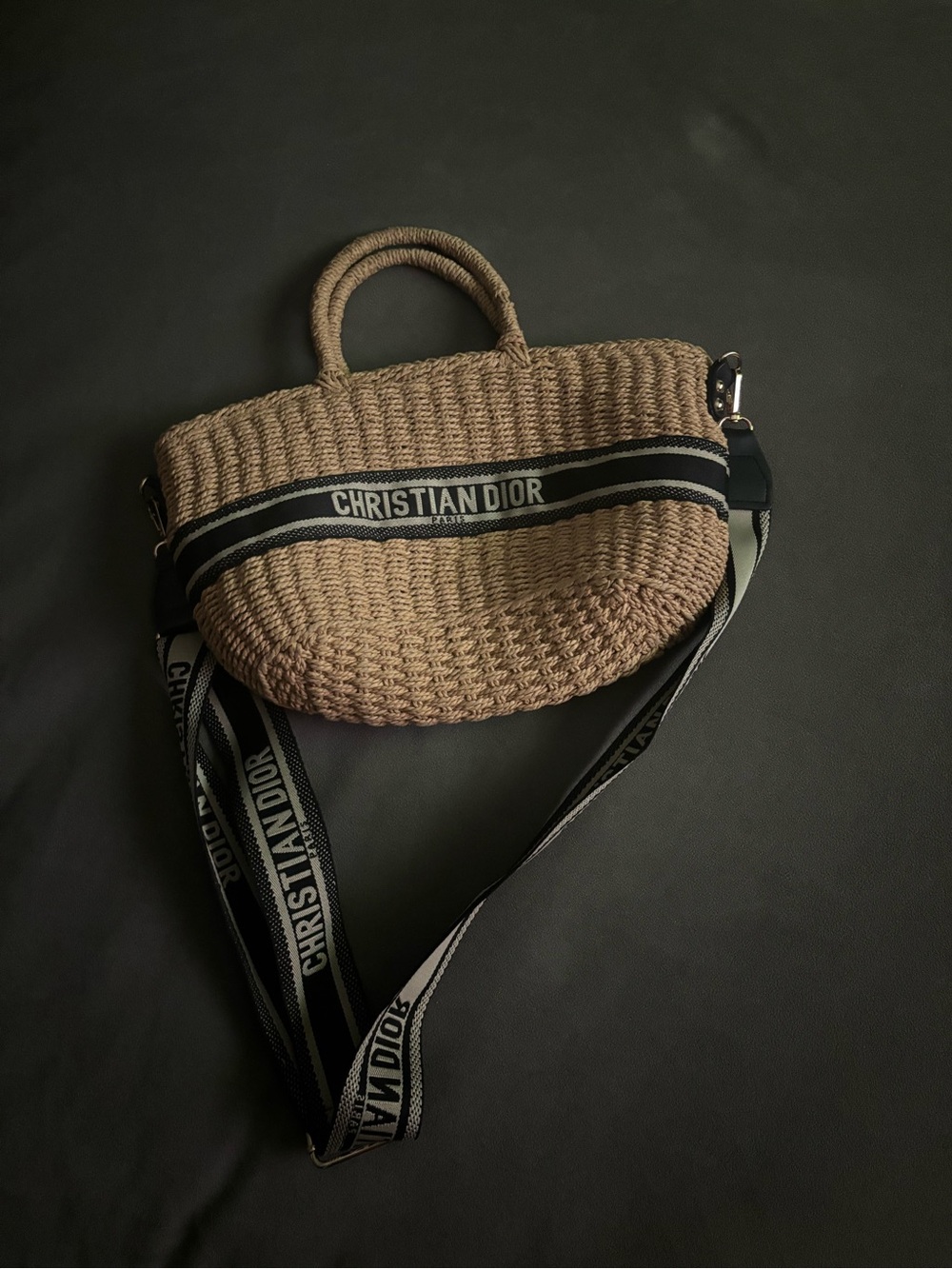 Dior Brown Woven Messenger Bag with Black Logo Strap